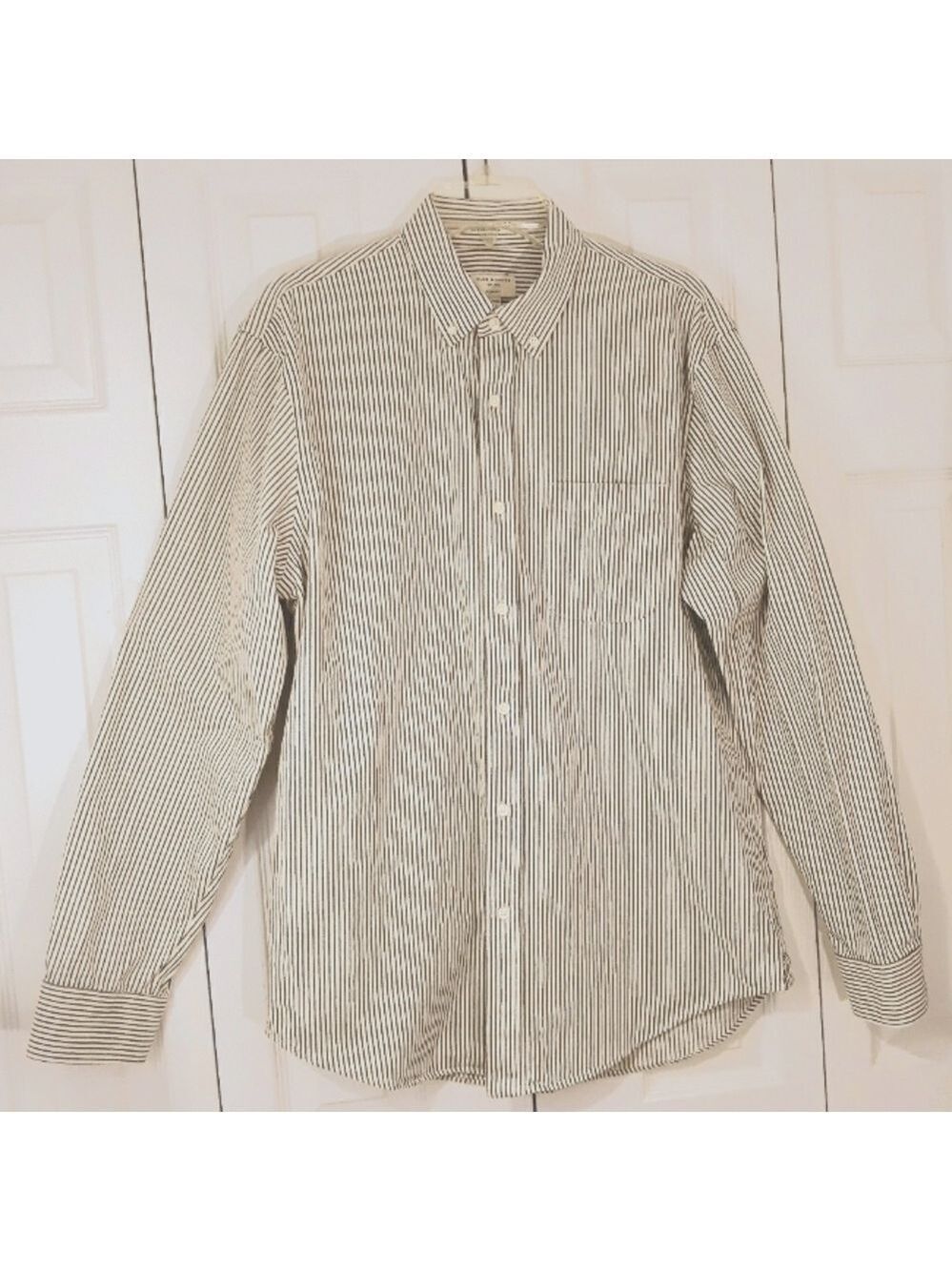 Club Monaco Slim Fit Men's Striped Brown and White Shirt Long-Sleeve Cotton XL